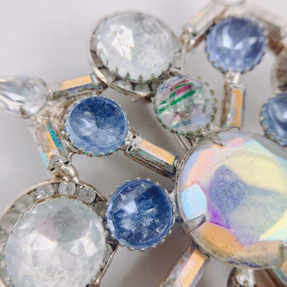 VTG KJL Kenneth Lane Snowflake Brooch AB Striped Blue Rhinestone Silver-tone 60s - Picture 5 of 8